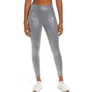 NWT $108 SWEATY BETTY Goddess 7/8 Workout Leggings Grey Terrazzo Foil Print